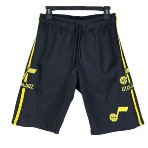 Utah Jazz Shorts NBA Mens S 30-33 x10 Black Yellow Sewn On Logo Elastic Waist